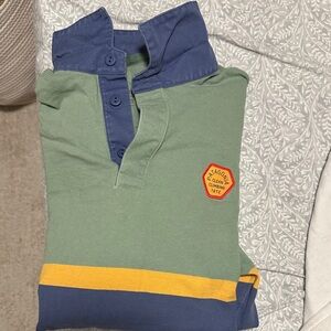 Patagonia Polo in Green and Navy with Yellow Stripe
